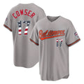 Rebec B.Orioles #17 Colton Cowser Player Gray USA 250 Fourth of July Home Game Stitched Jerseys