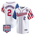 Rebec B.Orioles #2 Gunnar Henderson Player White USA 250 Independence Day Vapor Premier Limited Home Game Stitched Jerseys