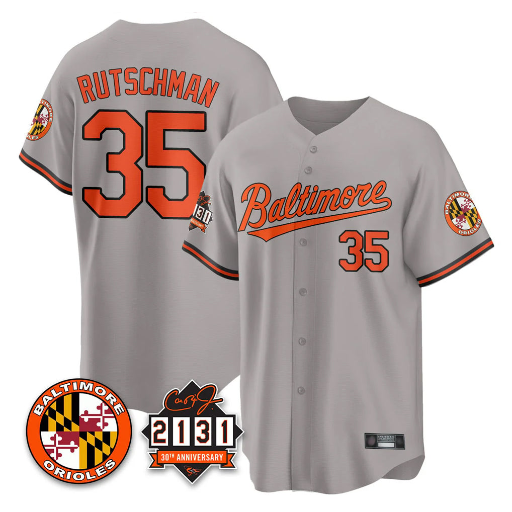 Rebec B.Orioles #35 Adley Rutschman Gray 30th Anniversary of 2131 Home Game Stitched Jerseys