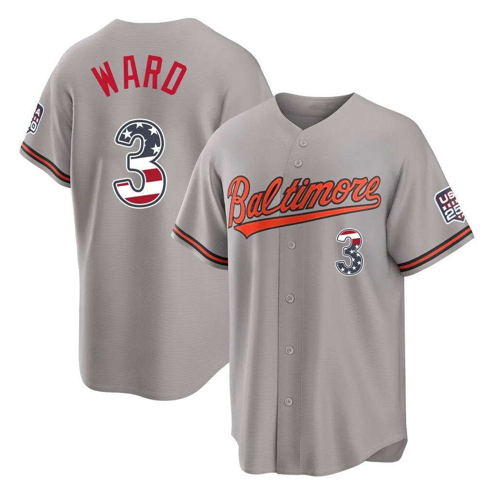 Rebec B.Orioles #3 Taylor Ward Player Gray USA 250 Fourth of July Home Game Stitched Jerseys