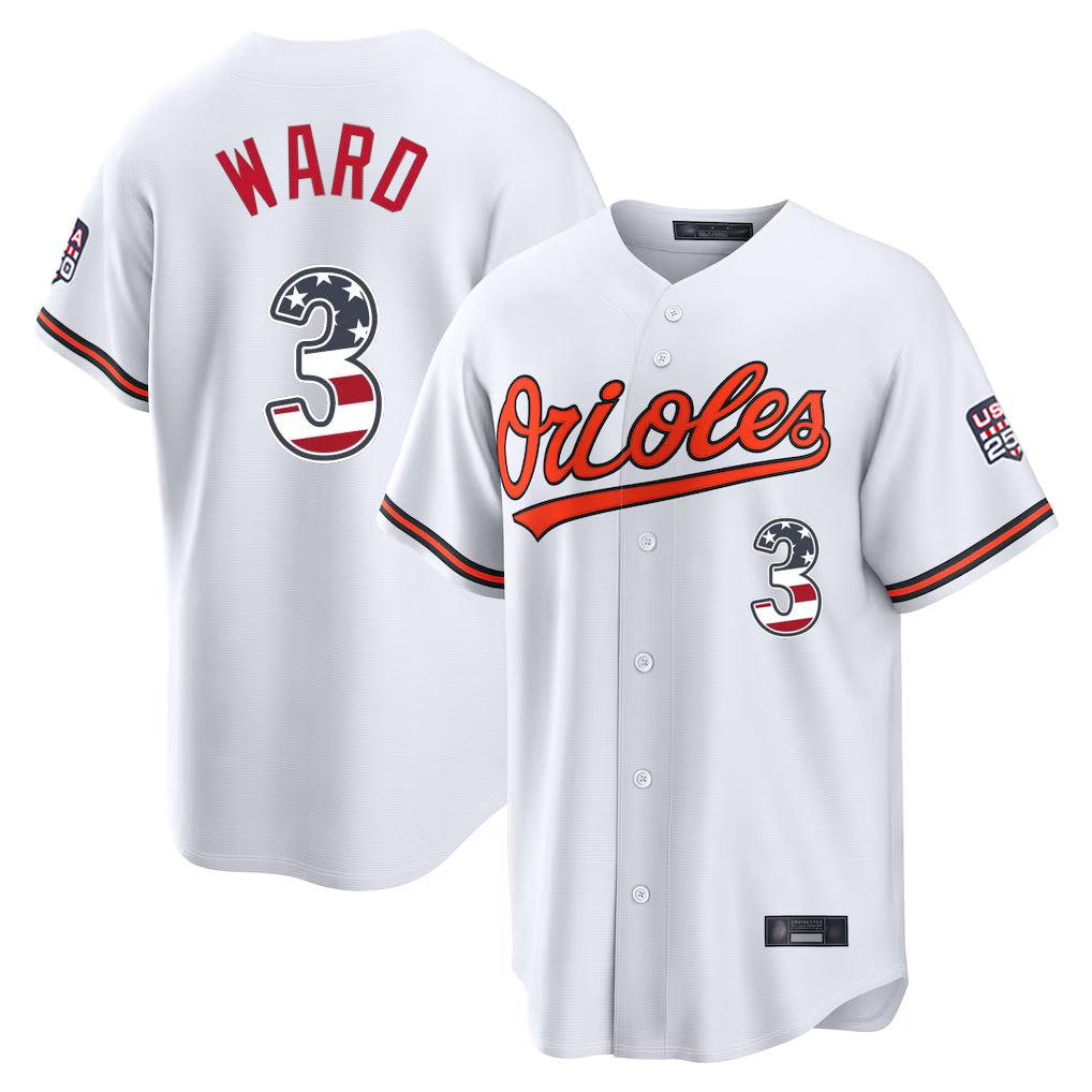 Rebec B.Orioles #3 Taylor Ward Player White USA 250 Fourth of July Home Game Stitched Jerseys