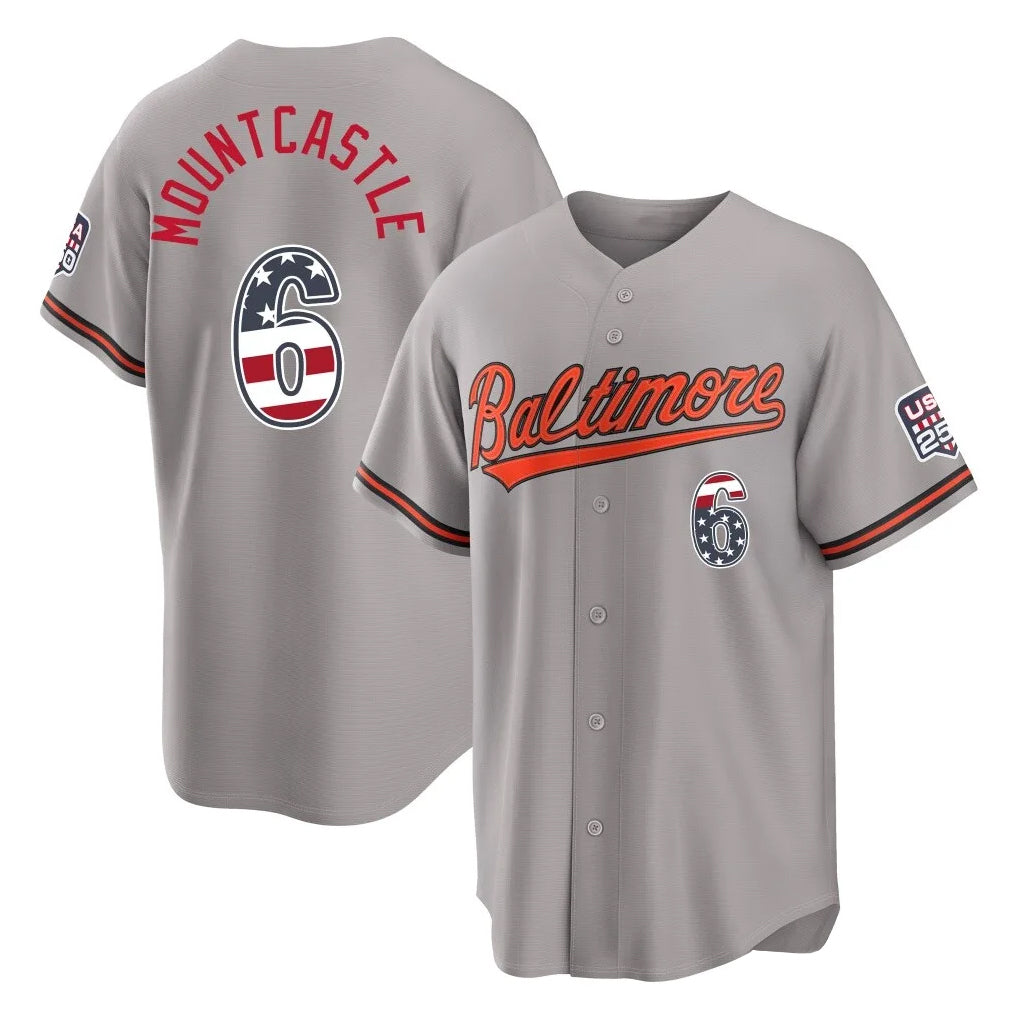 Rebec B.Orioles #6 Ryan Mountcastle Player Gray USA 250 Fourth of July Home Game Stitched Jerseys