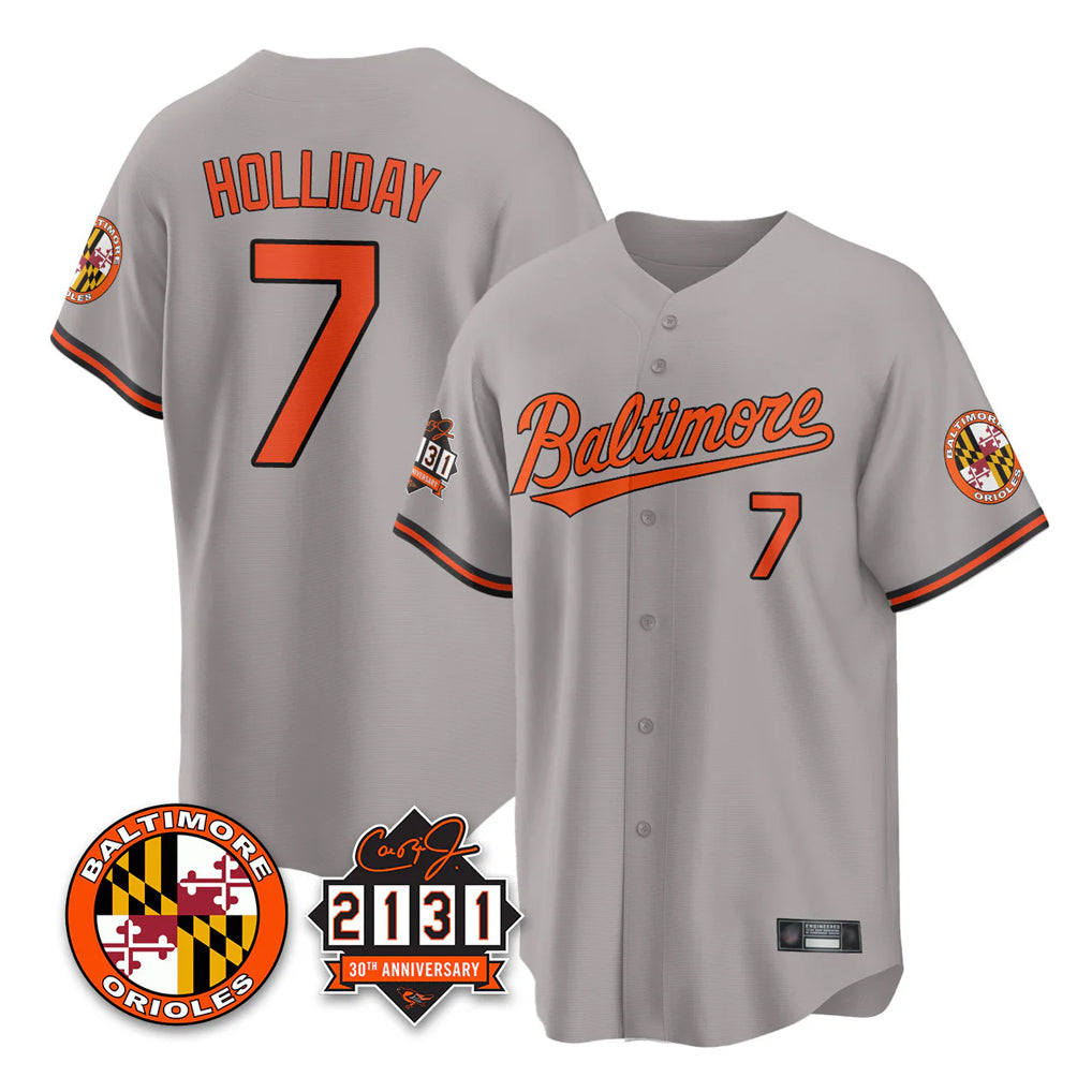 Rebec B.Orioles #7 Jackson Holliday Player Gray 30th Anniversary of 2131 Home Game Stitched Jerseys
