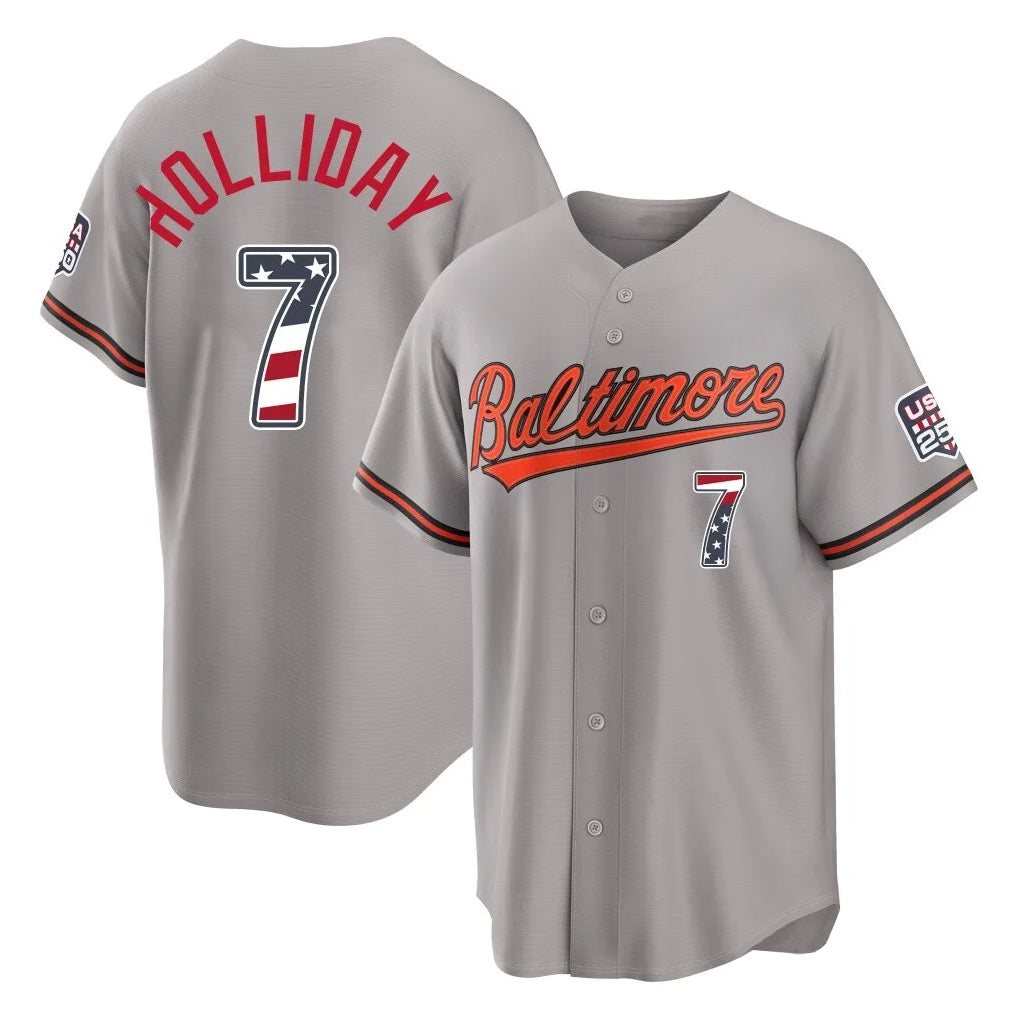 Rebec B.Orioles #7 Jackson Holliday Player Gray USA 250 Fourth of July Home Game Stitched Jerseys
