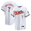 Rebec B.Orioles #7 Jackson Holliday Player White USA 250 Fourth of July Home Game Stitched Jerseys