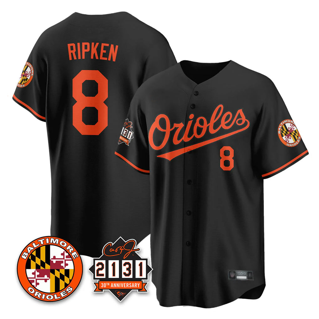 Rebec B.Orioles #8 Cal Ripken Player Black 30th Anniversary of 2131 Home Game Stitched Jerseys
