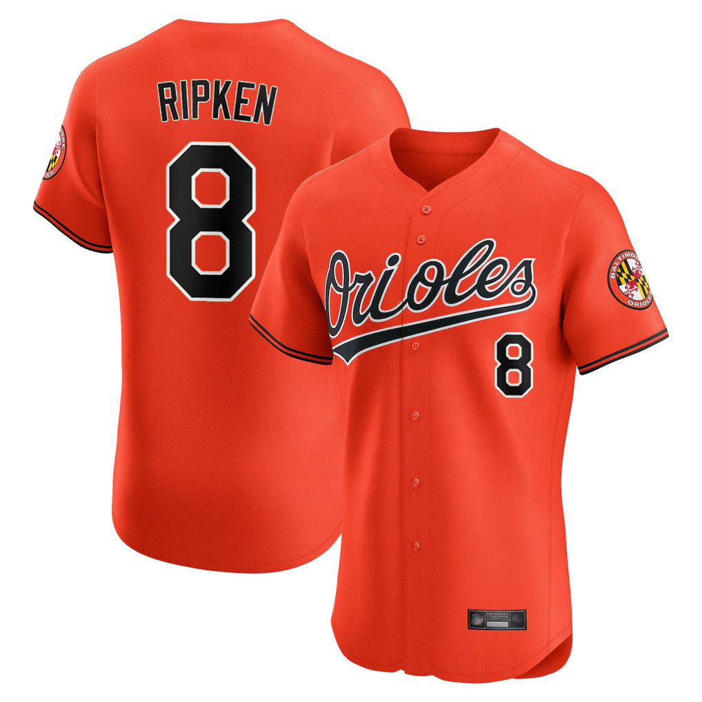 Rebec B.Orioles #8 Cal Ripken Player Orange Limited Elite Home Game Stitched Jerseys