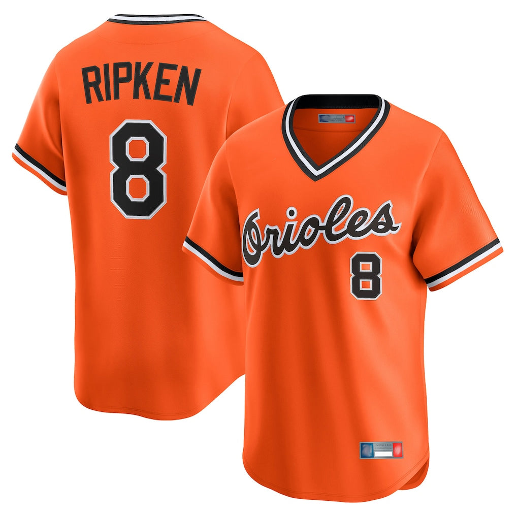 Rebec B.Orioles #8 Cal Ripken Player Orange T-shirt Limited Home Game Stitched Jerseys