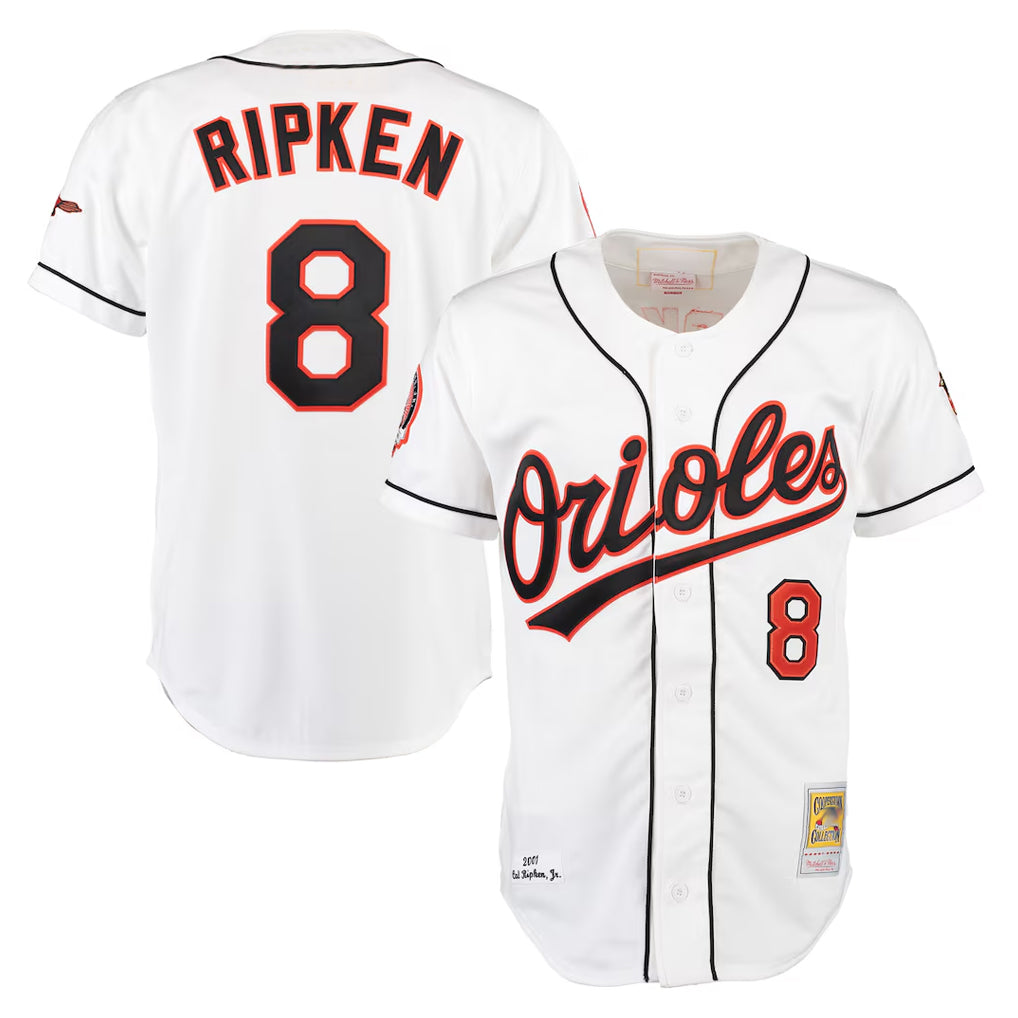 Rebec B.Orioles #8 Cal Ripken Player White Mitchell & Ness Home Game Stitched Jerseys