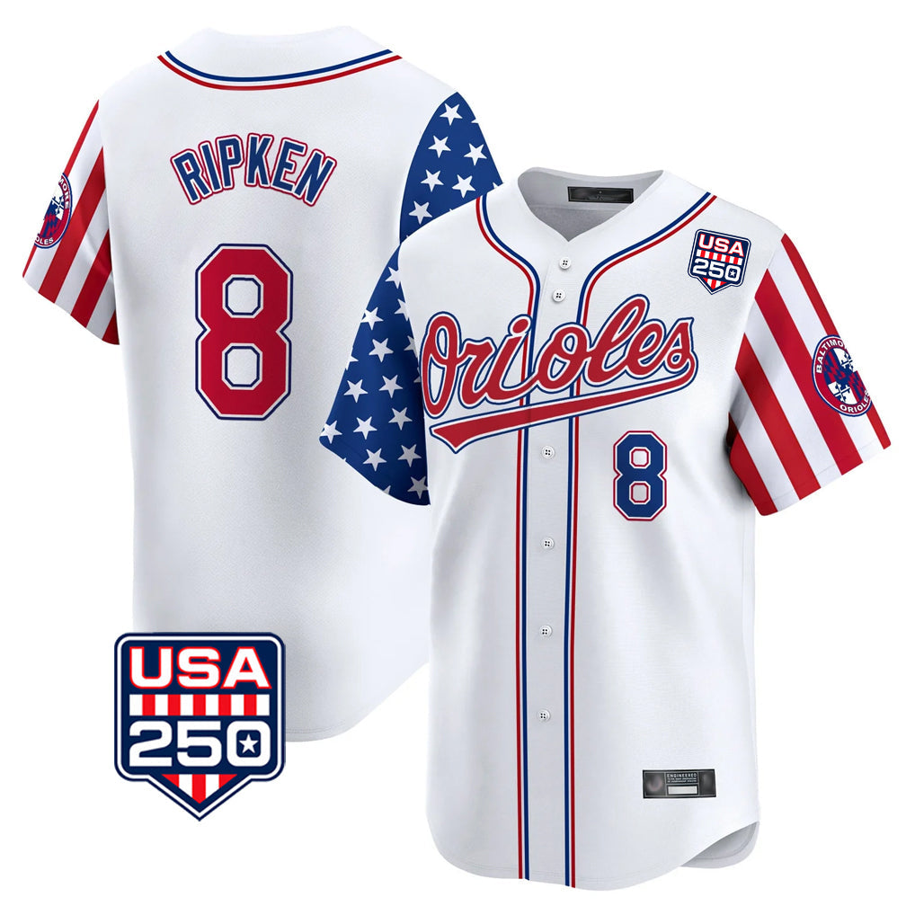 Rebec B.Orioles #8 Cal Ripken Player White USA 250 Independence Day Vapor Premier Home Game Stitched Jerseys