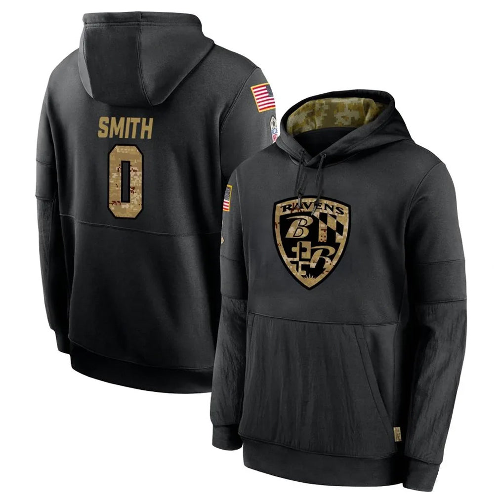 Rebec B.Ravens #0 Roquan Smith Player Black Salute to Service Pullover Hoodie Stitched Jerseys