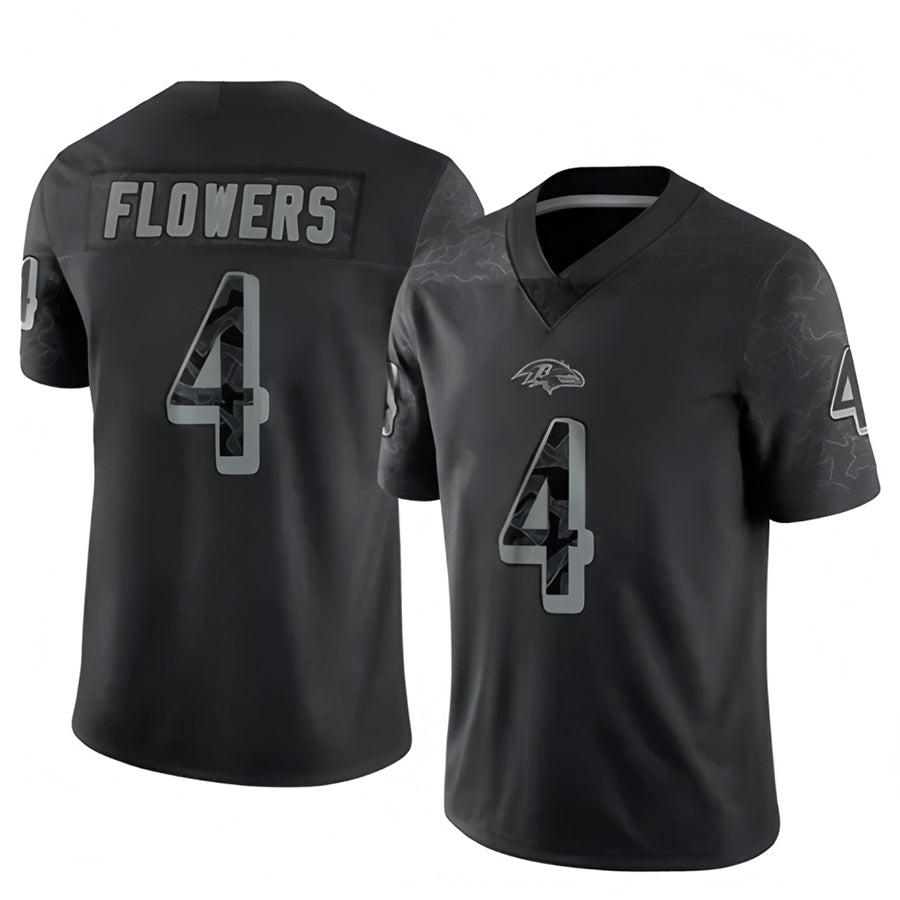 Rebec B.Ravens #4 Zay Flowers Player Black REFLECTIVE Limited Stitched Jerseys