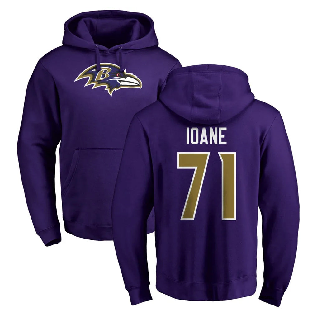 Rebec B.Ravens #71 Olaivavega Ioane Player Purple Salute to Service Pullover Hoodie Stitched Jerseys