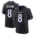 Rebec B.Ravens #8 Lamar Jackson Player Black Home Game Stitched Jerseys