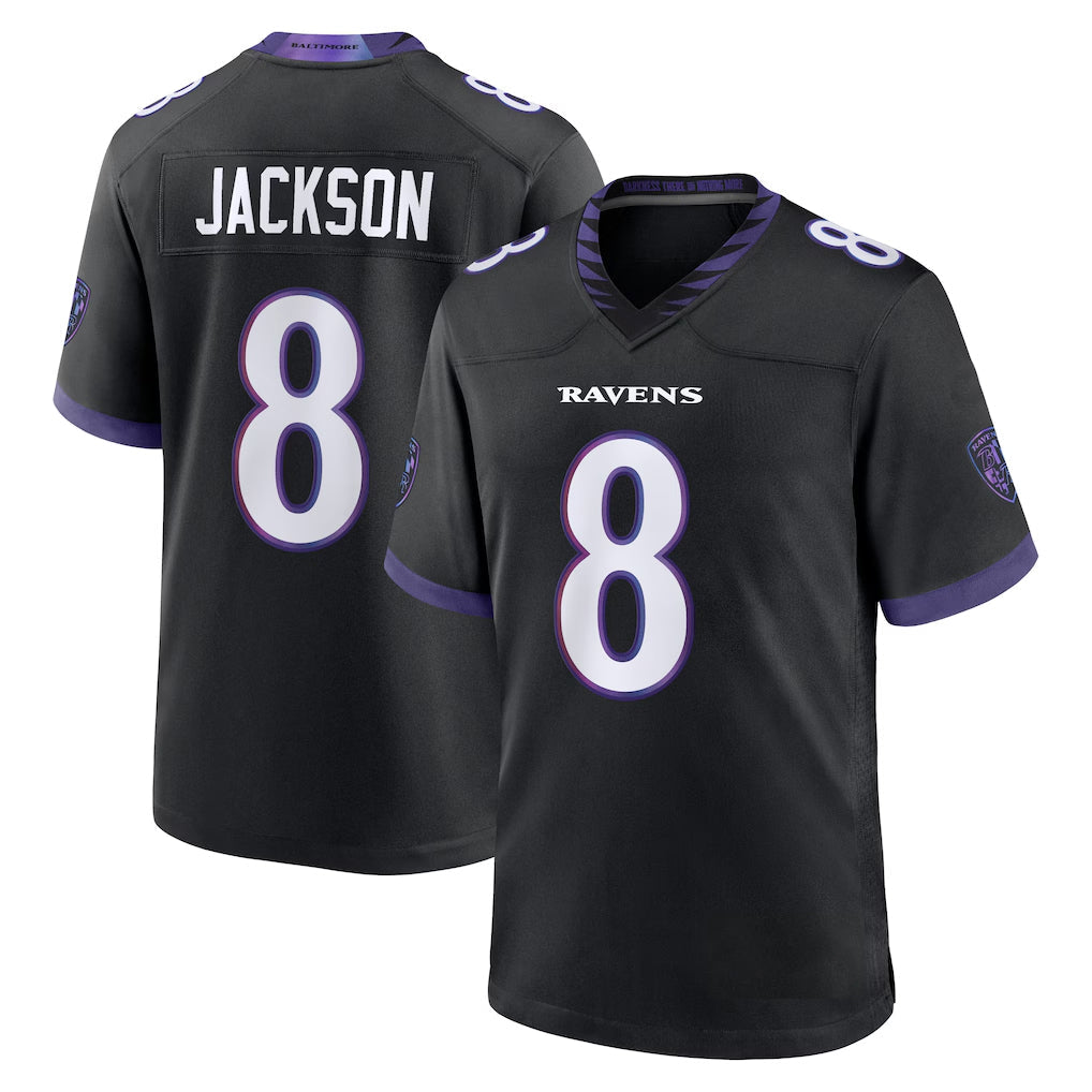 Rebec B.Ravens #8 Lamar Jackson Player Black Home Game Stitched Jerseys
