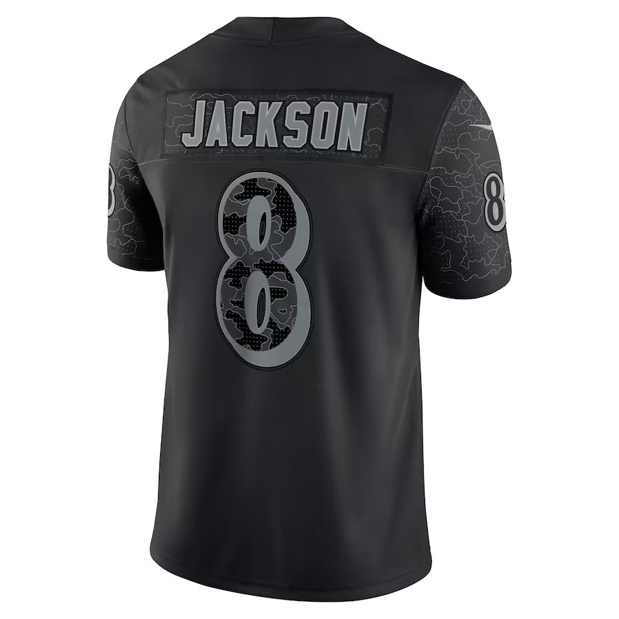 Rebec B.Ravens #8 Lamar Jackson Player Black REFLECTIVE Limited Stitched Jerseys