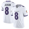 Rebec B.Ravens #8 Lamar Jackson Player White Limited Elite Home Game Stitched Jerseys