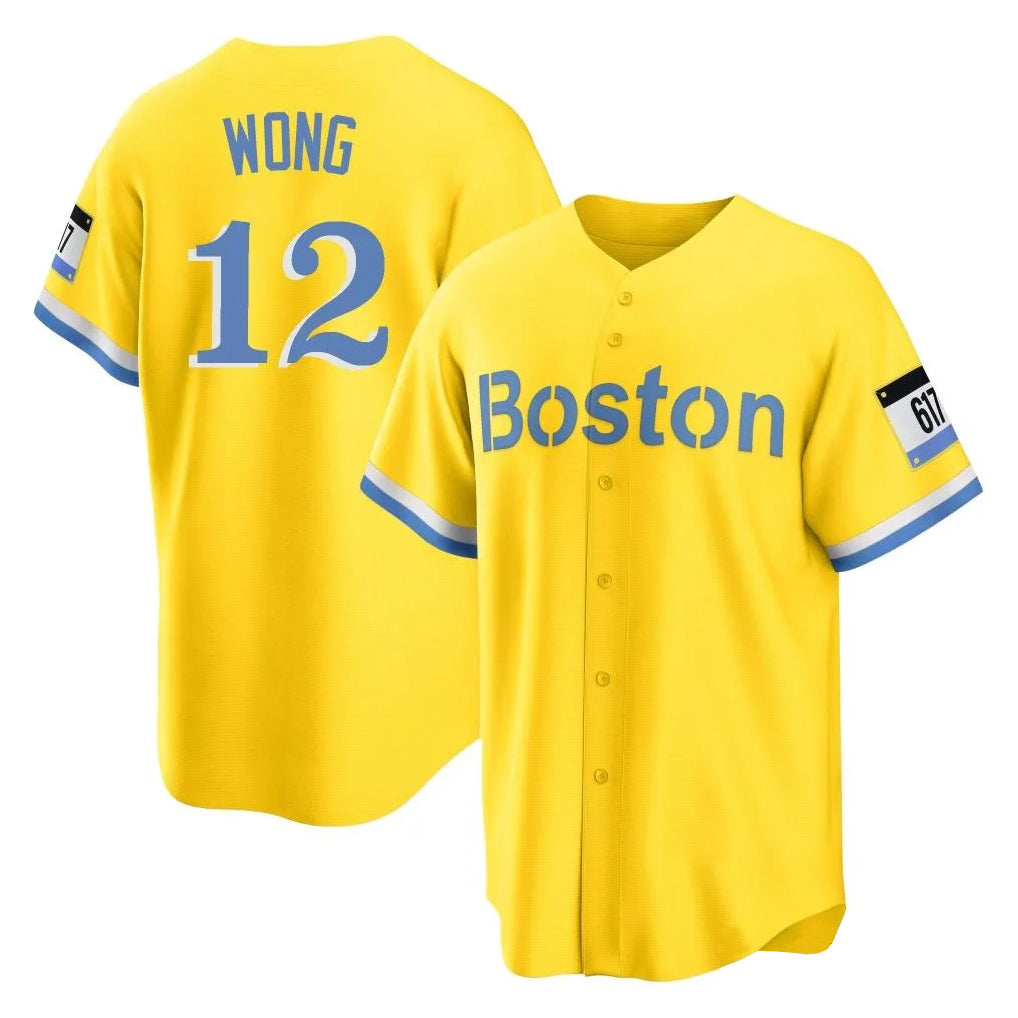 Rebec B.Red Sox #12 Connor Wong Player Yellow Home Game Stitched Jerseys
