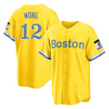 Rebec B.Red Sox #12 Connor Wong Player Yellow Home Game Stitched Jerseys