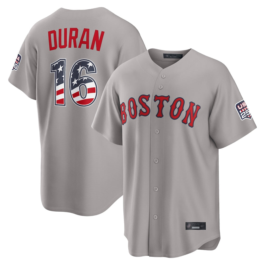 Rebec B.Red Sox #16 Jarren Duran Player Gray Road USA 250 Fourth of July Home Game Stitched Jerseys