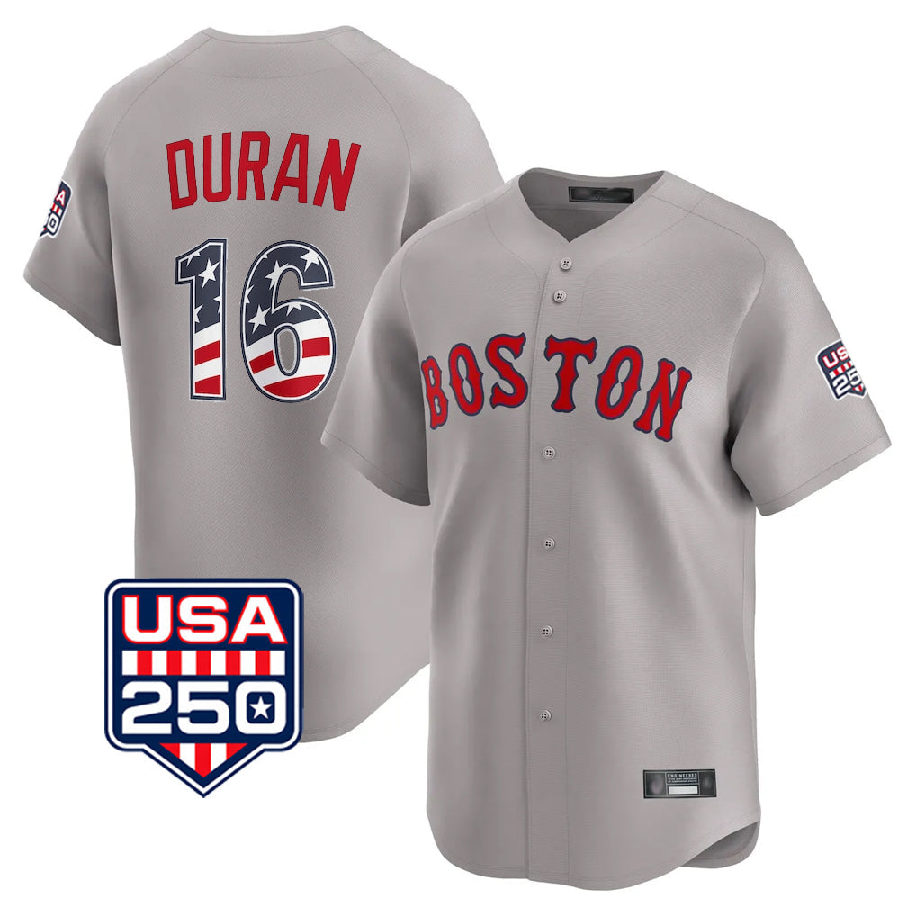 Rebec B.Red Sox #16 Jarren Duran Player Gray Road USA 250 Fourth of July Limited Home Game Stitched Jerseys