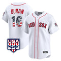 Rebec B.Red Sox #16 Jarren Duran Player White USA 250 Fourth of July Limited Home Game Stitched Jerseys