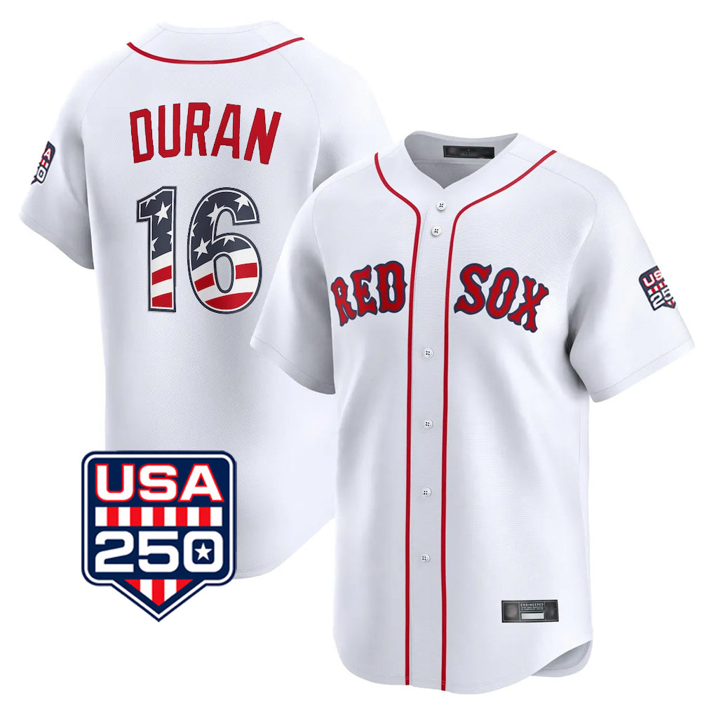 Rebec B.Red Sox #16 Jarren Duran Player White USA 250 Fourth of July Limited Home Game Stitched Jerseys