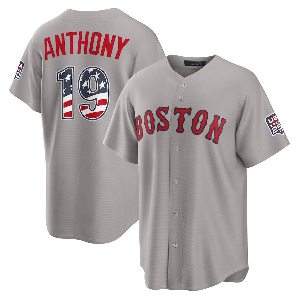 Rebec B.Red Sox #19 Roman Anthony Gray USA 250 Fourth of July Road Stadium Jersey