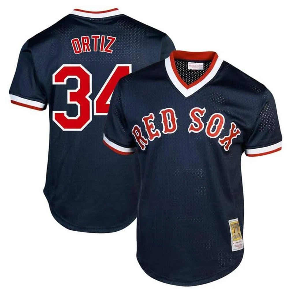 Rebec B.Red Sox #34 David Ortiz Player Navy Cooperstown Collection Mesh T-shirt Home Stitched Jerseys