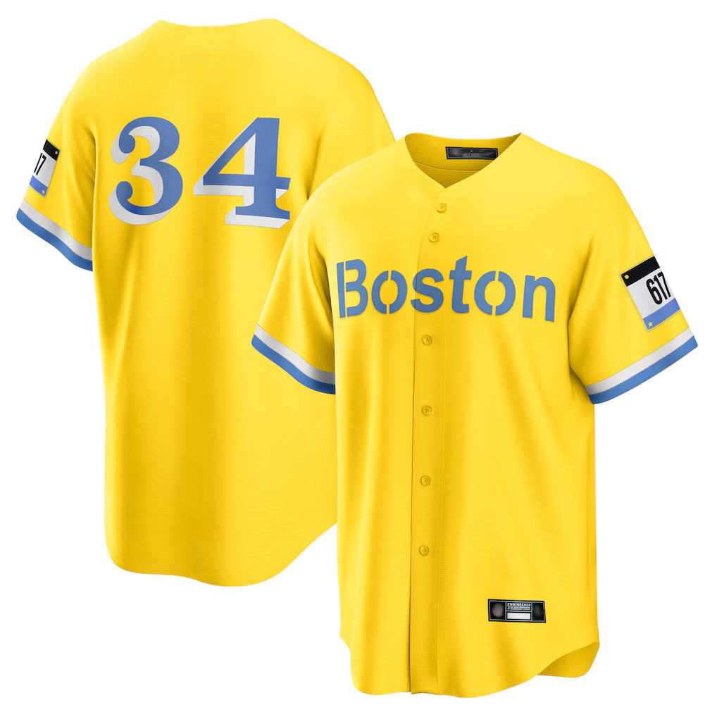 Rebec B.Red Sox #34 David Ortiz Player Yellow Home Game Stitched Jerseys