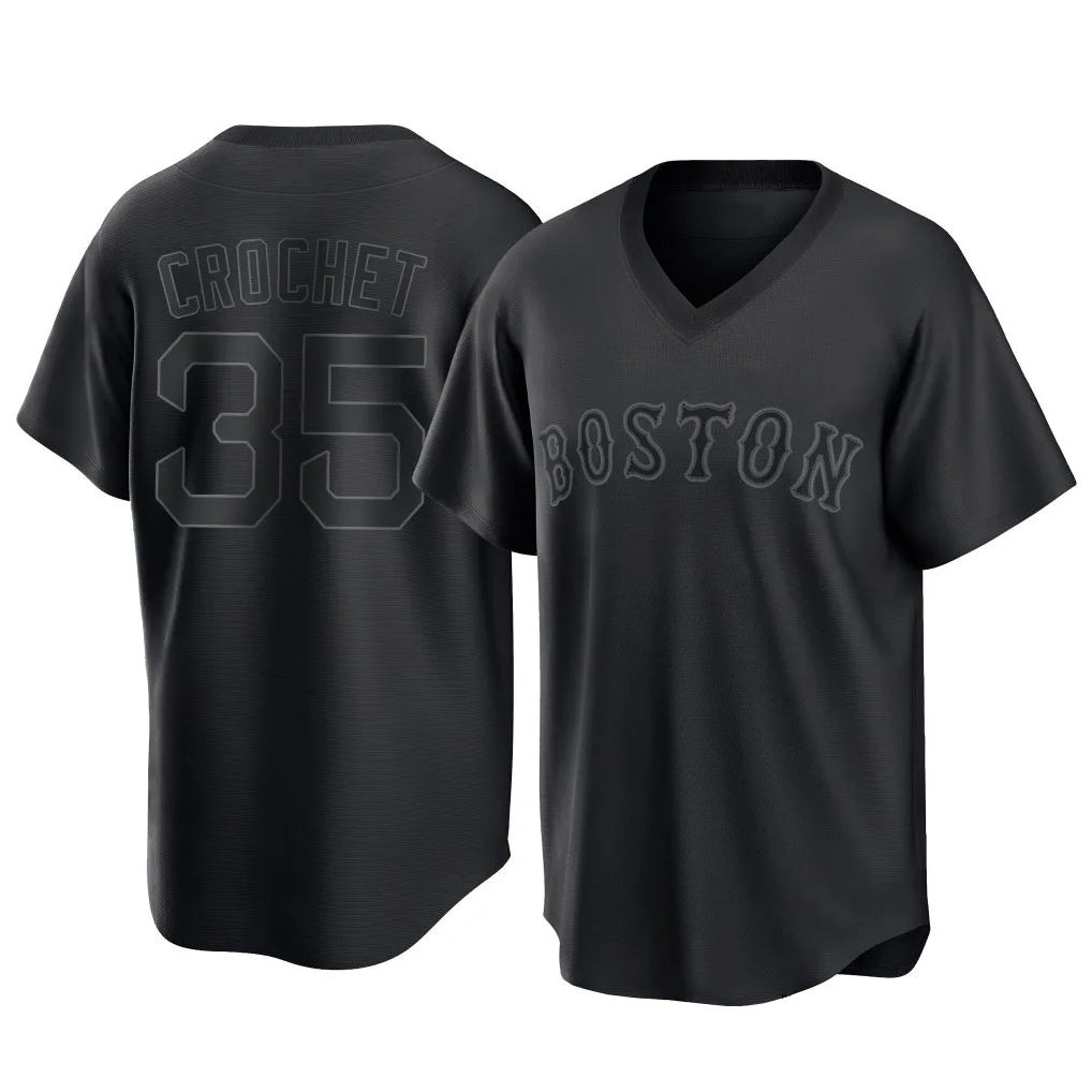 Rebec B.Red Sox #35 Garrett Crochet Player Black T-shirt Home Game Stitched Jerseys