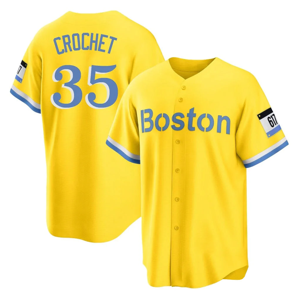 Rebec B.Red Sox #35 Garrett Crochet Player Yellow Home Game Stitched Jerseys