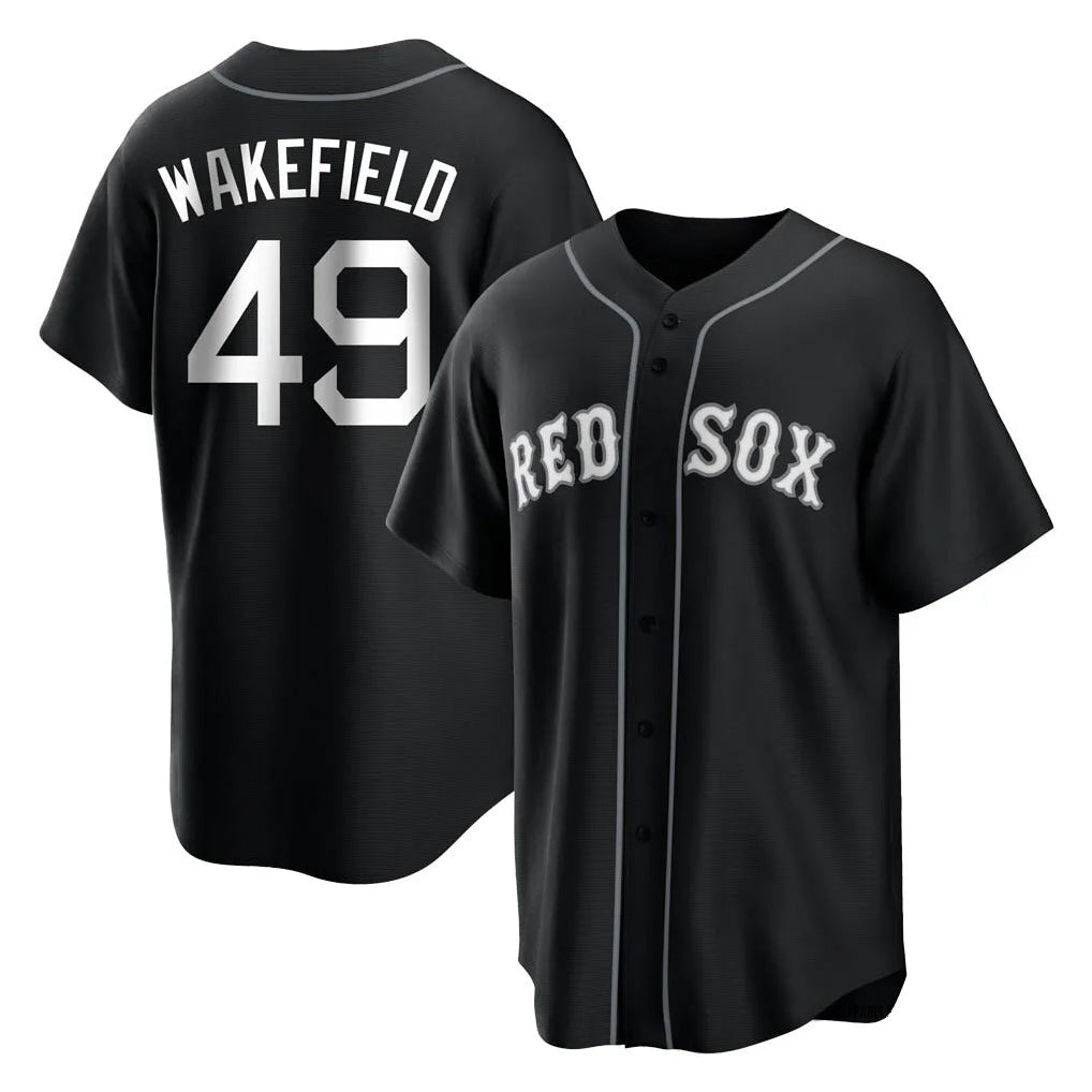 Rebec B.Red Sox #49 Tim Wakefield Player Black Home Game Stitched Jerseys