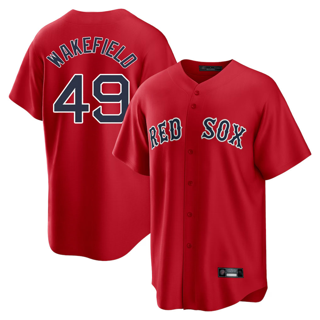 Rebec B.Red Sox #49 Tim Wakefield Player Red Home Game Stitched Jerseys
