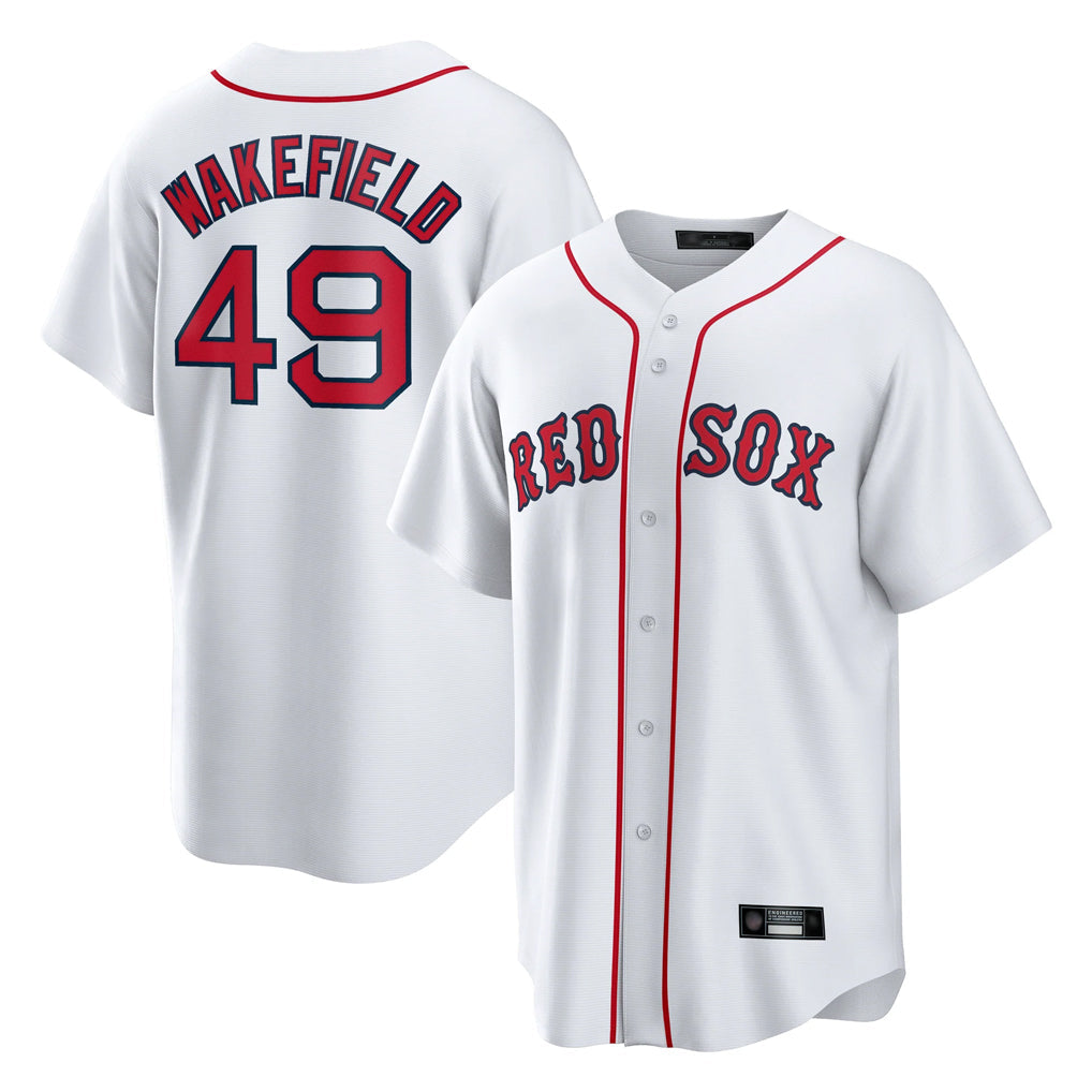 Rebec B.Red Sox #49 Tim Wakefield Player White Home Game Stitched Jerseys