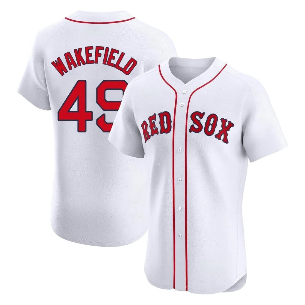 Rebec B.Red Sox #49 Tim Wakefield Player White Limited Elite Home Game Stitched Jerseys