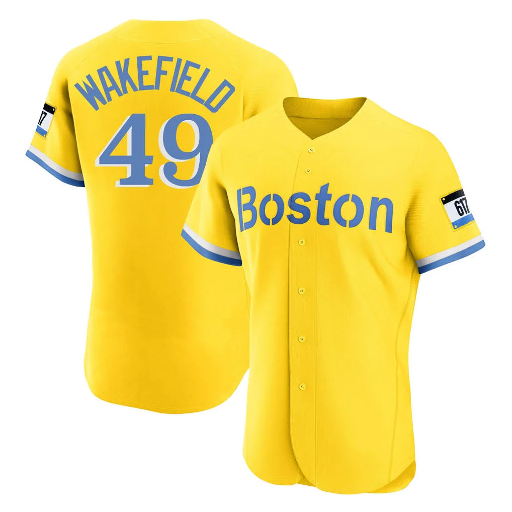 Rebec B.Red Sox #49 Tim Wakefield Player Yellow Limited Elite Home Game Stitched Jerseys