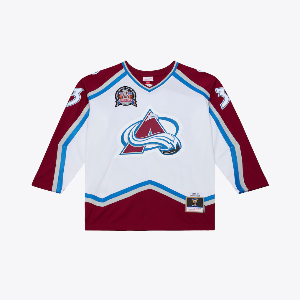 Rebec C.Avalanche Patrick Roy Mitchell & Ness White 1995 Power Play Jerseys
