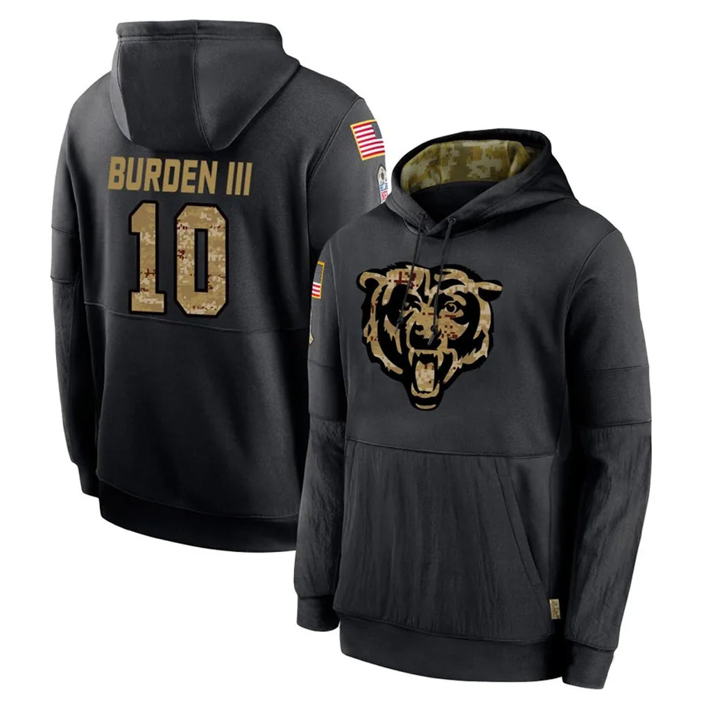 C.Bears #10 Luther Burden III Player Black Rebec Salute to Service Pullover Hoodies Limited Stitched Jerseys