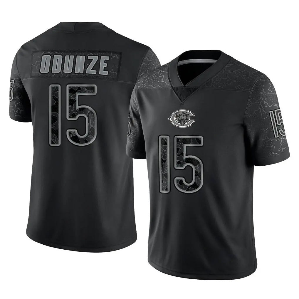 C.Bears #15 Rome Odunze Player Black Rebec REFLECTIVE Limited Game Stitched Jerseys