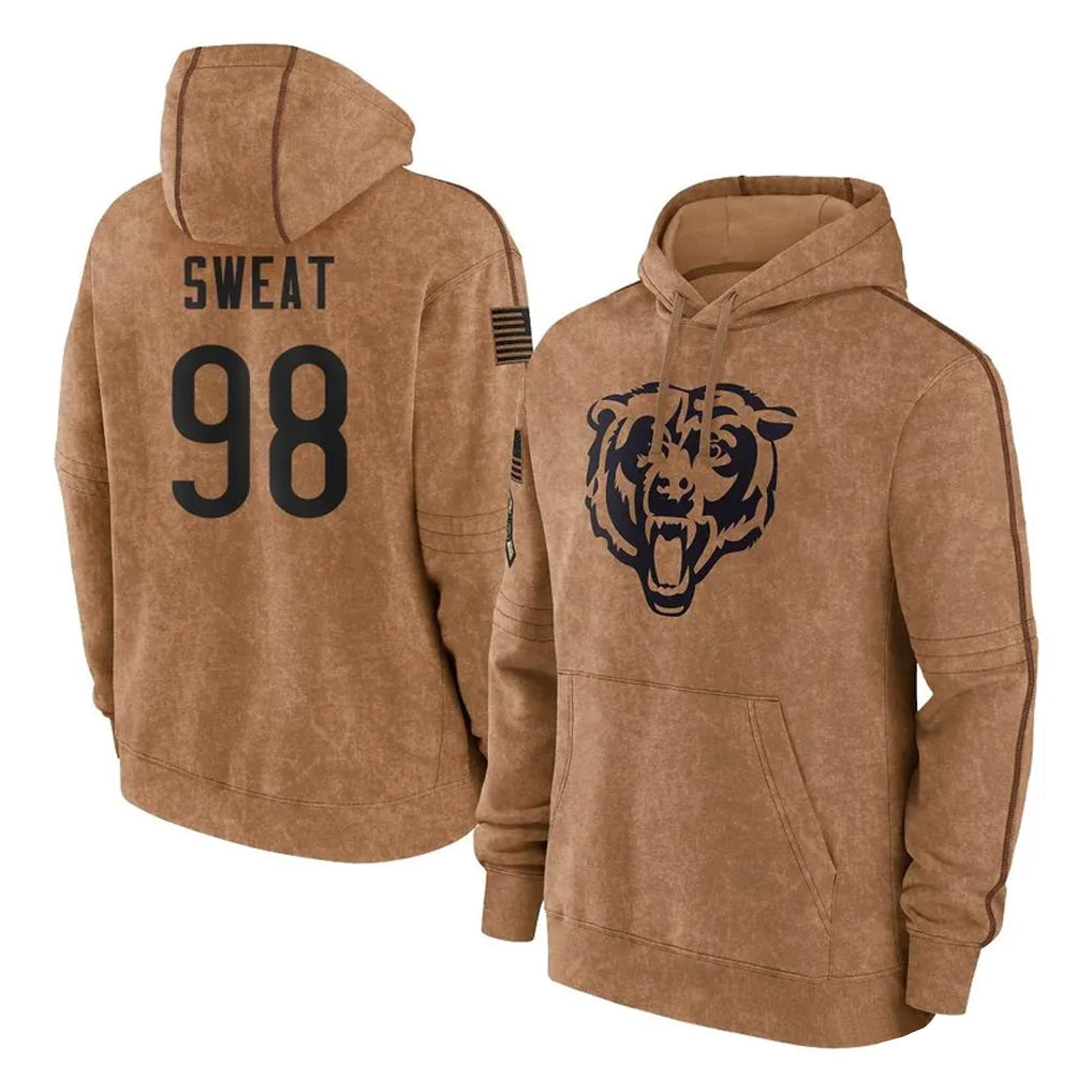 Rebec C.Bears #98 Montez Sweat Player Brown Salute to Service Pullover Hoodies Limited Stitched Jerseys