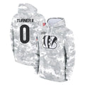 Rebec C.Bengals #0 DJ Turner II Player Arctic Camo Salute to Service Pullover Hoodie Limited Stitched Jerseys