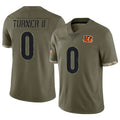 Rebec C.Bengals #0 DJ Turner II Player Olive Salute to Service Limited Game Stitched Jerseys