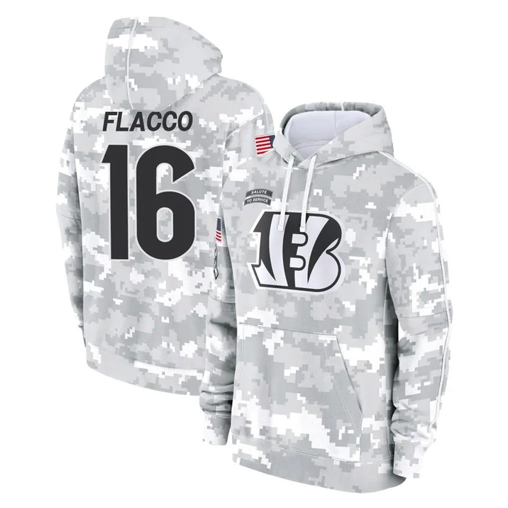 Rebec C.Bengals #16 Joe Flacco Player Arctic Camo Salute to Service Pullover Hoodie Limited Stitched Jerseys