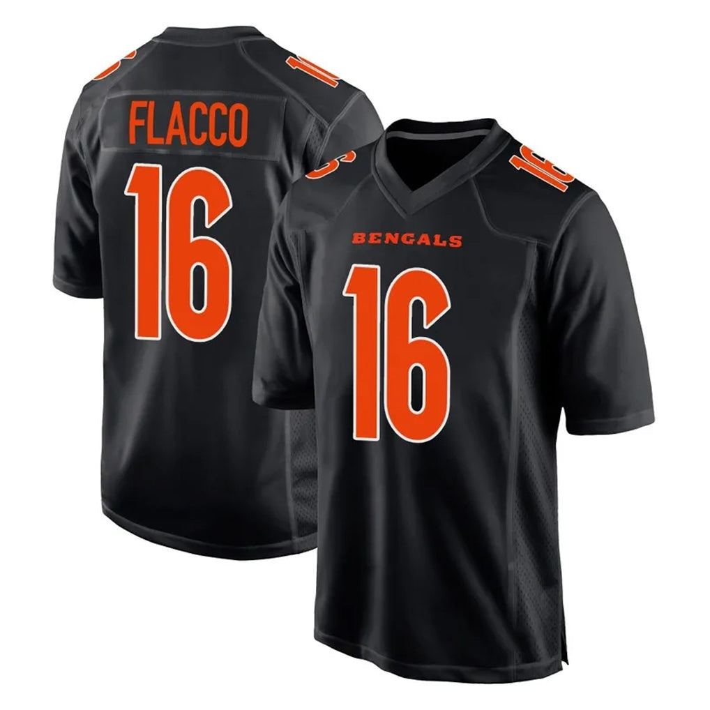 Rebec C.Bengals #16 Joe Flacco Player Black Fashion Game Stitched Jerseys