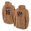 Rebec C.Bengals #16 Joe Flacco Player Brown Salute to Service Pullover Hoodie Limited Stitched Jerseys