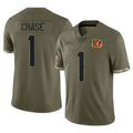 Rebec C.Bengals #1 Ja'Marr Chase Player Olive Salute to Service Limited Game Stitched Jerseys