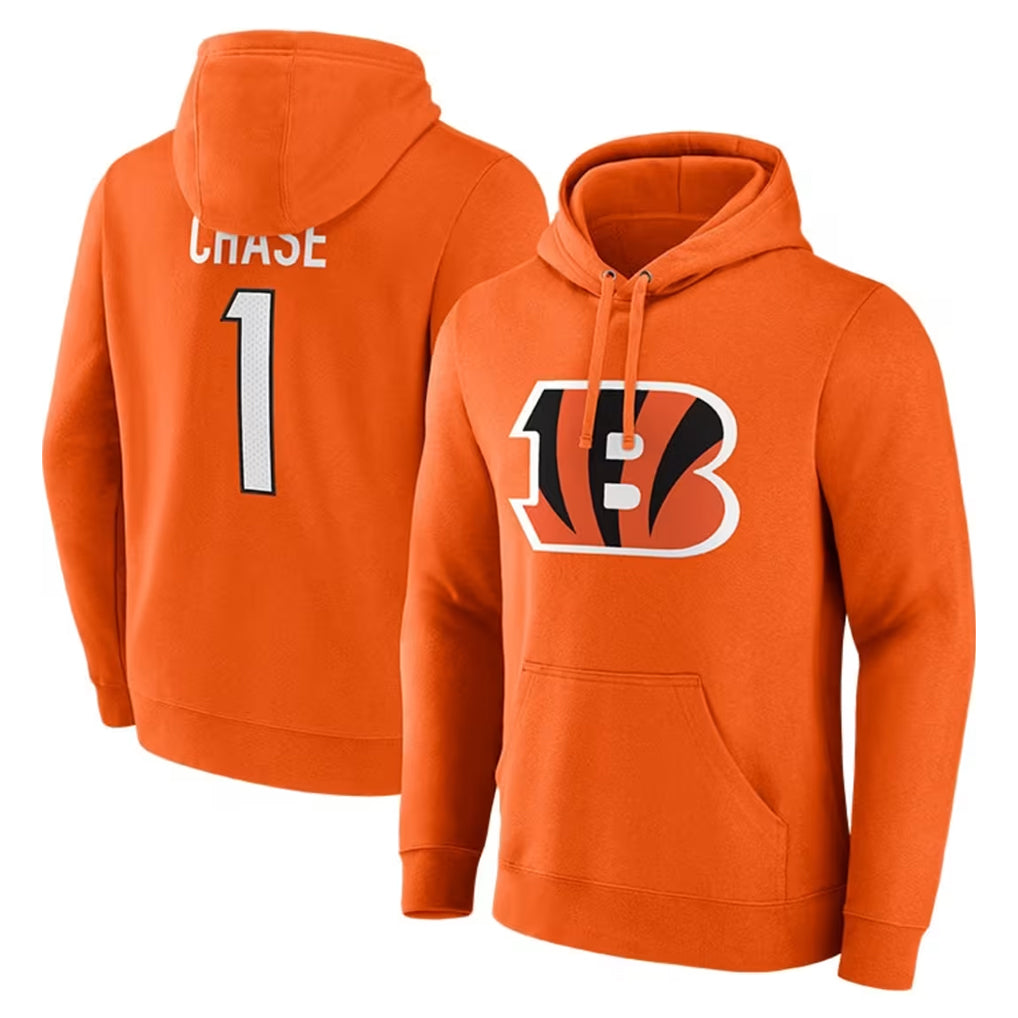 Rebec C.Bengals #1 Ja'Marr Chase Player Orange Salute to Service Pullover Hoodie Limited Stitched Jerseys