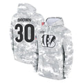 Rebec C.Bengals #30 Chase Brown Player Arctic Camo Salute to Service Pullover Hoodie Limited Stitched Jerseys