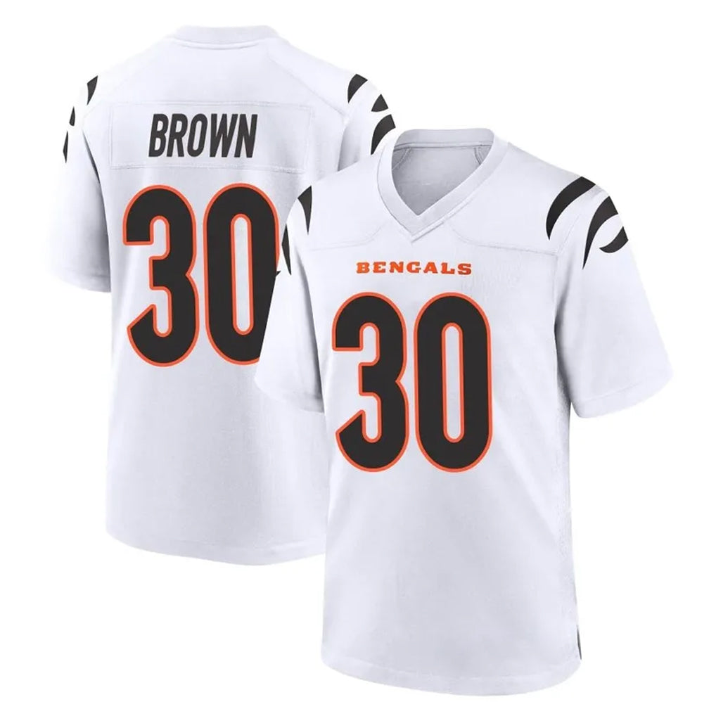Rebec C.Bengals #30 Chase Brown Player White Home Game Stitched Jerseys
